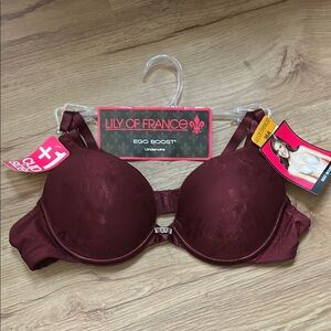 NWT Lily of France 36A Women's Burgundy Bra